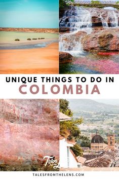 collage of pictures with the words unique things to do in colombia