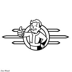 a black and white drawing of a man holding a wrench