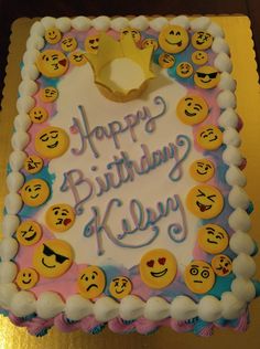 a birthday cake decorated with smiley faces and the words happy birthday riley