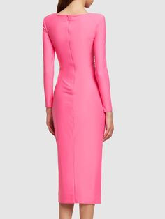 Concealed back zip closure. Cutout details. Lined. Model is wearing a size4 Pink Jersey Dress, Crochet Mini Dress, Dress Home, Pink Midi Dress, Blue Midi Dress, Flat Espadrilles, Cutout Dress, Shearling Jacket, Ski Wear