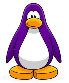 a purple and white penguin sitting on the ground