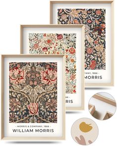 three framed pictures with different designs on them and the words, william & mois