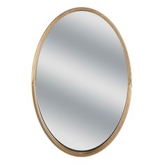 a round mirror with gold trim around the edges