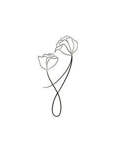 a line drawing of two flowers on a white background