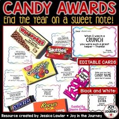 candy awards and the year on a sweet note for kids to use in their classroom