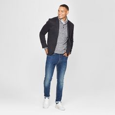 Men's Standard Fit Knit Blazer - Goodfellow & Co Deep Charcoal XL, Deep Grey Big And Tall Men Fashion, Mens Fashion Outdoor, Mens Fashion Dressy, Sherpa Denim Jacket, Mens Fashion Work, Mens Sherpa, Manly Men