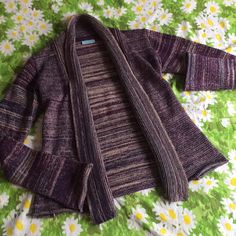 This Is In Perfect Condition! Never Worn. Tan And Purple, Tag Says Dry Clean Only. Fits Small Casual Fitted Purple Cardigan, Fitted Cozy Purple Sweater, Purple Open Front Cardigan For Fall, Fitted Purple Knitted Cardigan, Fitted Purple Cotton Cardigan, Fitted Purple Cardigan For Layering, Purple Fitted Cardigan For Fall, Fitted Purple Cardigan For Fall, Crochet Clothing