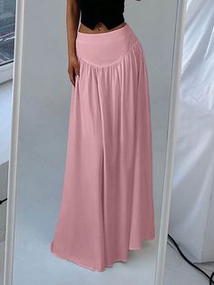 Minimalist Elegant Extra-Long Vent Hem White Skirt For Women Pink Casual   Polyester Plain Flared Non-Stretch  Women Clothing, size features are:Bust: ,Length: ,Sleeve Length: Rose Bonbon, Skirt For Women, Slim Fit Top, Women Pink, Couple Matching, Elegant Dresses Long, Dark Jeans, Mens Plaid, White Skirt