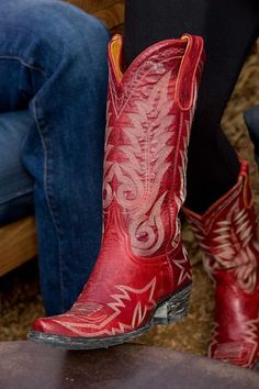 Nevada Red 13" Flame-Stitched Boot | Forever West by FM Stelzig Red Western Heeled Boots With Round Toe, Red Western Style Heeled Boots With Round Toe, Red Heeled Boots For Rodeo In Fall, Red Boots For Rodeo In Winter, Red Western Heeled Boots With Snip Toe, Red Round Toe Heeled Boots For Rodeo, Red Leather Heeled Boots For Rodeo, Red Heeled Boots For Rodeo, Western Style Red Leather Mid-calf Boots