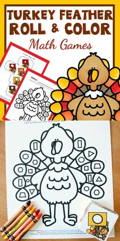 the turkey and color math game is shown with crayons