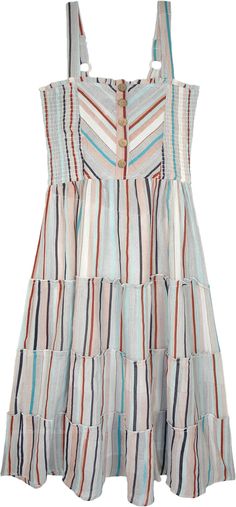 An elegant and fresh, beautifully striped grey tiered dress with adjustable shoulder straps and smocked elastic back and waist. This cotton woven fabric dress drapes like cotton just below shoulders and will surely keep you cool in the summers. #tlb #Sleeveless #vacationclothing #beachwrap #Striped #StripedDress #VacationDress #SummerDress Casual Striped Smocked Dress For Summer, Striped Tiered Skirt Summer Dress, Cheap Striped Sundress Mini Dress, Casual Striped Smocked Dress With Smocked Bodice, Casual Striped Smocked Dress, Striped Smocked Dress For Summer, Casual Striped Smocked Dress With Smocked Back, Striped Tiered Summer Dress, Bohemian Sleeveless Striped Dress