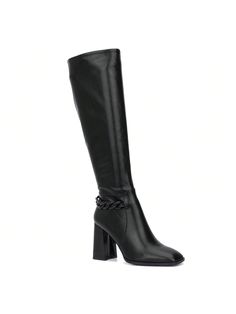 The Lauren knee-high boot blends wear-everywhere versatility with a fashion-forward square toe, chain accent and a stacked block heel.

•Upper: 100% Faux Leather
•Outsole: 100% Rubber
•Lining: 85% Microfiber, 15% Faux Leather
•Heel Height: 4"
•Shaft Height: 16"
•Shaft Circumference: 14"Torgeis Women's Lauren Tall Boot Black         Women Shoes, size features are:Bust: ,Length: ,Sleeve Length: Trendy Chain Boots For Fall, Trendy Block Heel Knee-high Boots For Formal Occasions, Trendy Knee-high Boots With Block Heel For Formal Occasions, Leather Boots With Chain For Fall, Black Tall Boots, Black Boots Tall, Faux Leather Heels, Tall Boot, Boots Women Fashion