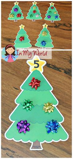 christmas tree made out of paper with the number five on it and decorations in different colors