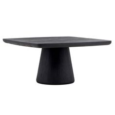 the square table is made out of wood and has a black base with an oval shaped top