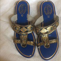 Nwot Leather Sandals Siam Shoe Brand Never Worn But In The House Made In Thailand Leather Pattern Has A Worn Look To It Heel Is 1 1/2 Inches They Say 43- Not Sure Of Asiian Sizing But I Took A Pic Of Them In Me And I Am A Size 7 Traditional Blue Closed Toe Sandals, Traditional Blue Leather Sandals, Traditional Blue Open Toe Sandals, Blue Leather Toe Post Sandals, Palm Beach Sandals, Leather Pattern, House Made, A Pic, Blue Shoes