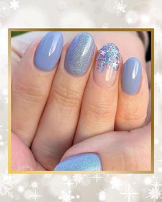 Ongles Baby Blue, Frozen Nails, Blue Glitter Nails, Glitter Accent Nails, Light Blue Nails, Baby Blue Nails, Racun Shopee, Winter Nail Designs, Winter Nail