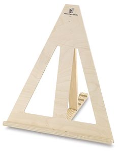 a wooden triangle shaped object on a white background