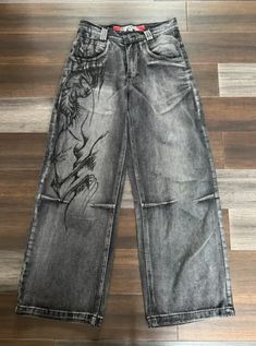 2024 New Harajuku Vintage Print Jeans Y2K Women Washed Gray Straight Pants Street Gothic Loose Pants Craft, The Slim Shady, Denim Decor, High Waist Wide Leg Pants, Wide Trousers, Jeans Y2k, Printed Jeans, Loose Jeans, Street Outfit