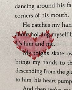 an open book with a heart drawn on it's pages and the words, dancing around his face corners of his mouth he catches my hand