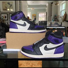 Jordan 1 Court Purple Good Condition And A Size 11 No Box Jordan 1 Court Purple, Jordan Purple, Shoes Jordan 1, Shoes Jordan, Jordans For Men, Purple Black, Jordan Shoes, Jordan 1, Purple And Black