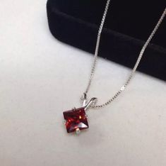 "Beautiful Garnet Pendant Necklace * 1.25ct Princess Cut Garnet Measures 6mm * 18\" Sterling Silver Chain Included * Solid Sterling Silver (Also availble in 14k Yellow, White or Rose Gold - message me for details & pricing) Hallmarked & Gift Ready! TIMELESS, BEAUTIFUL & UNIQUE FINE ART JEWELRY" Naomi Necklace, White Sapphire Necklace, January Birthstone Jewelry, Fine Art Jewelry, Garnet Pendant, Garnet Necklace, January Birthstone, Rhodolite Garnet, Sapphire Necklace