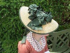 blue/green trimmed and lined hat Bergere Hat, English Gown, 18th Century Hats, Georgian Dress, Punny Halloween Costumes, Historical Hats, Colonial Dress