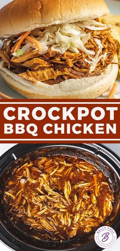 the crockpot bbq chicken recipe is ready to be eaten and put in the slow cooker