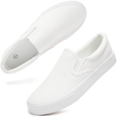 PRICES MAY VARY. 【Easy Slip On Wear】：Slip on canvas sneakers simply easily slip on design.Material isn’t too tight around the foot but is tight enough that it feels secure on your foot. 【Comfortable and Breathable】 :Women's Slip on shoes with soft padded insole let you feel easy and not tire for long time walking ,and breathable canvas upper keep your feet dry . 【Suitable Occasion】 :Classics white and black colors, easy to paired with casual clothes ,jeans ,shorts ,skirts etc. Good choice for of Non Slip Shoes, Women Slip On Sneakers, Shoes Low Top, Canvas Slip On Shoes, Women's Slip On Shoes, Shoes Canvas, White Sneakers Women, Canvas Shoes Women, Shoes White