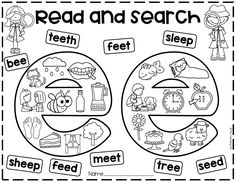 the letter g is for read and search with pictures on it, including words that spell out