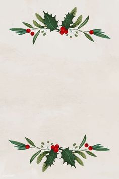 an illustration of holly and berries on a white background with red berries in the corner