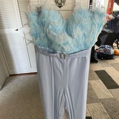 Never Worn Fun Jumpsuit! Elegant Light Blue Jumpsuits And Rompers For Party, Fitted Light Blue Jumpsuit For Party, Fitted Light Blue Party Jumpsuit And Romper, Feather Jumpsuit, Adore Me, Pant Jumpsuit, Jumpsuit Romper, Color Blue, Pants For Women