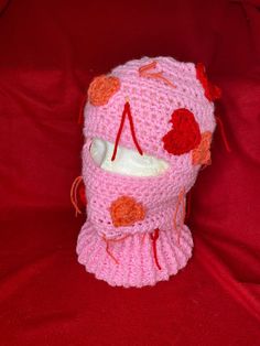 Sm/med handmade pink ski mask, red and pink hearts Pink Ski Mask, Ski Mask, Pink Hearts, Skull Cap Beanie, Skull Cap, Love Me, Pink Heart, Caps Hats, Skiing