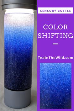 a blue and white coffee cup with the words color shifting on it