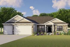 this is an artist's rendering of the front elevation of a home for sale