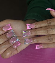 Pink French Tip Designs, Pink Nail Inspo Acrylic, French Tip Duck Nails, Pink Duck Nails, Pink Duck