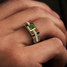 Men's ring Robertus 2 585 gold Emerald 4 mm Men's Ring, Men's Rings, Emerald, Rings For Men, Ring, Gold