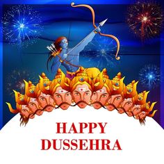 happy dussehria greeting card with an image of the hindu god holding a bow and arrow