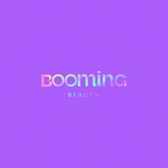 the word booming is written in multicolored letters on a purple and pink background