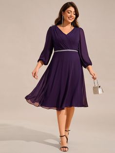 Elevate your wedding guest style with our Plus Size A-Line Long Sleeve Midi Dress, featuring a chic waist chain that accentuates your silhouette. Crafted from soft, breathable fabric, this dress combines comfort and elegance. The flattering A-line cut and long sleeves ensure you feel confident and stylish, making it perfect for any wedding celebration. Available in various sizes, it¡¯s designed to embrace your curves beautifully. Fit: Please refer to size chart. Length: Midi. Sleeve Style: Long Dress With Waist Chain, Midi Wedding Guest Dress, Wedding Guest Style, Ever Pretty, Affordable Dresses, Dress Pin, Waist Chain, Wedding Celebration, Women Wedding Guest Dresses