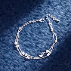 Silver Double Layers Stars Beads Bracelet Silver Star Bracelet, Singer Dr, Jewelry Accessories Ideas, Jewelry Lookbook, Star Bracelet, Star Jewelry, 925 Sterling Silver Chain, Bracelets For Women, Girly Jewelry