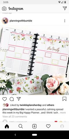 an instagram page with flowers on it