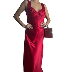 Calvin Klein Red Satin Halter Tuxedo Dress 90's Formal Dress, Satiny Soft Fabric, Bust: 34"-86cm, Waist:32"81cm,Leight: 60"1.52cm Top Of Shoulder Strap To Hem Front_:12.5"32cm Top Of Shoulder Strap To Hem Back_ New Without Tags 90s Formal Dress, Calvin Klein Gown, Woman Long Dress, Burgundy Maxi Dress, Red Satin Dress, Long Red Dress, Calvin Klein Red, Tuxedo Dress, Flowy Maxi Dress