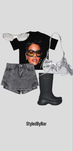 Black And Silver Baddie Outfit, Silver Balenciaga Bag Outfit, Balenciaga Boots Outfit Black Women, Black And Silver Outfits For Women, Silver Boots Outfit Black Women, Silver Purse Outfit, Balenciaga Boots Outfits