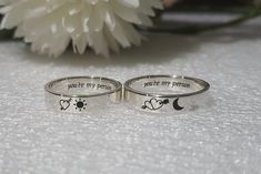 ✤ The ring is a Solid High-Quality Sterling Silver Ring. (Nickel free ring) ✤ The rings is a custom engraved heart arrow and promise word inside the ring, you're my person. Matching couple ring set for lover. ✤ Unique and personalized, you can add name, date, initials, quote, signature, handwriting, picture, etc. Make it only one piece in the world. ✤ Using a computer engraving machine to engrave the ring. Many font designs, consistently line and sharp. IF YOU HAVE ANY QUESTIONS or REQUEST, PLEA Promise Ring Ideas Surprise For Her, Promise Ring Proposal, Relationship Rings, Claddagh Ring, Matching Promise Rings, Matching Ring Set, Matching Couple Rings, Promise Rings For Couples, Couples Ring Set