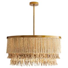 a gold chandelier with fringes hanging from it's center point, on a white background