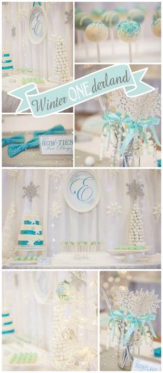 a collage of photos with snowflakes and ribbons on them, including the number three