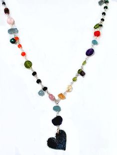 Full of Love semi precious stone necklace Multicolor Gemstone Lariat Jewelry, Artisan Lariat Necklace With Natural Stones For Gift, Handmade Multicolor Lariat Necklace Gift, Handmade Multicolor Lariat Necklace As Gift, Sterling Silver Lariat Necklaces With Natural Stones, Sterling Silver Lariat Necklace With Natural Stones, Handmade Multicolor Sterling Silver Gemstones, Full Of Love, Semi Precious Stone