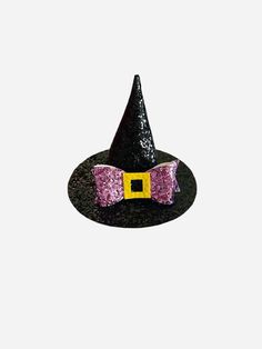 Mini Witch Hat Alligator Clip made with faux fabric. Ready to ship. Cute witch hat looks great for any age but these were designed with kids in mind. Please message me for a larger size hat.  Alligator clip measures 2.5 inches. Mini Witch Hat, Kids Hair Bows, Kids Hair, Black Glitter, Witch Hat, Purple Black, Barrettes, Kids Hairstyles, Purple And Black