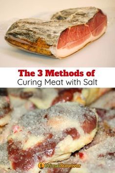 the three meats of curing meat with salt are shown in this collage