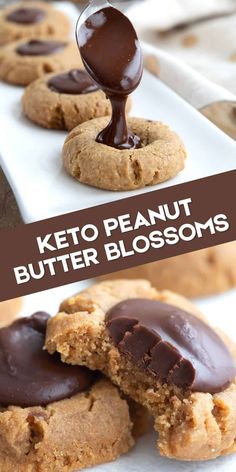 peanut butter blossoms with chocolate drizzled on top and the words keto peanut butter blossoms